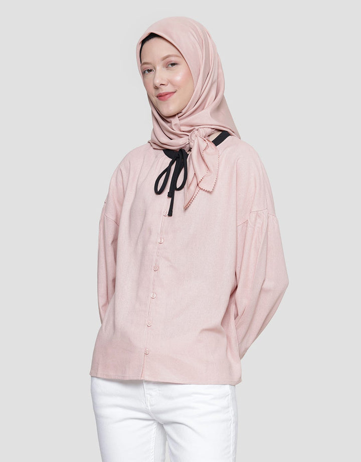 Annisa Linen With Drawstring And Contrast Piping Blouse for Women