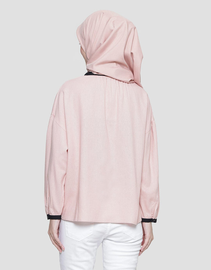 Annisa Linen With Drawstring And Contrast Piping Blouse for Women