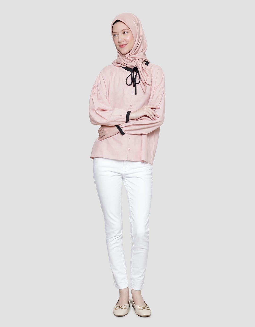 Annisa Linen With Drawstring And Contrast Piping Blouse for Women