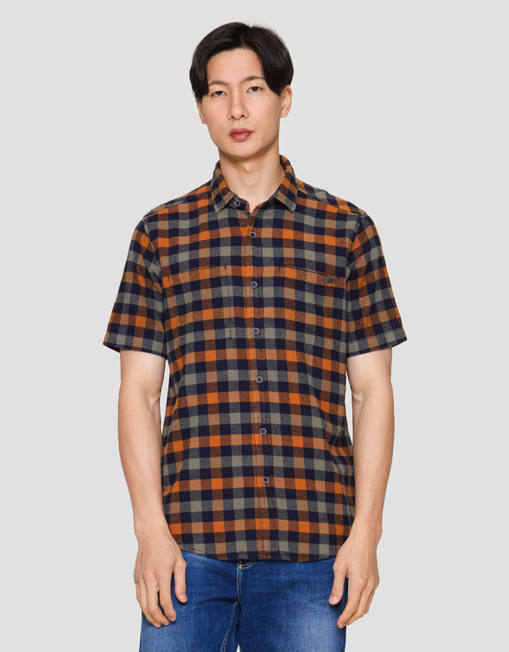 Lois Print Check Kemeja Lengan Pendek Pria