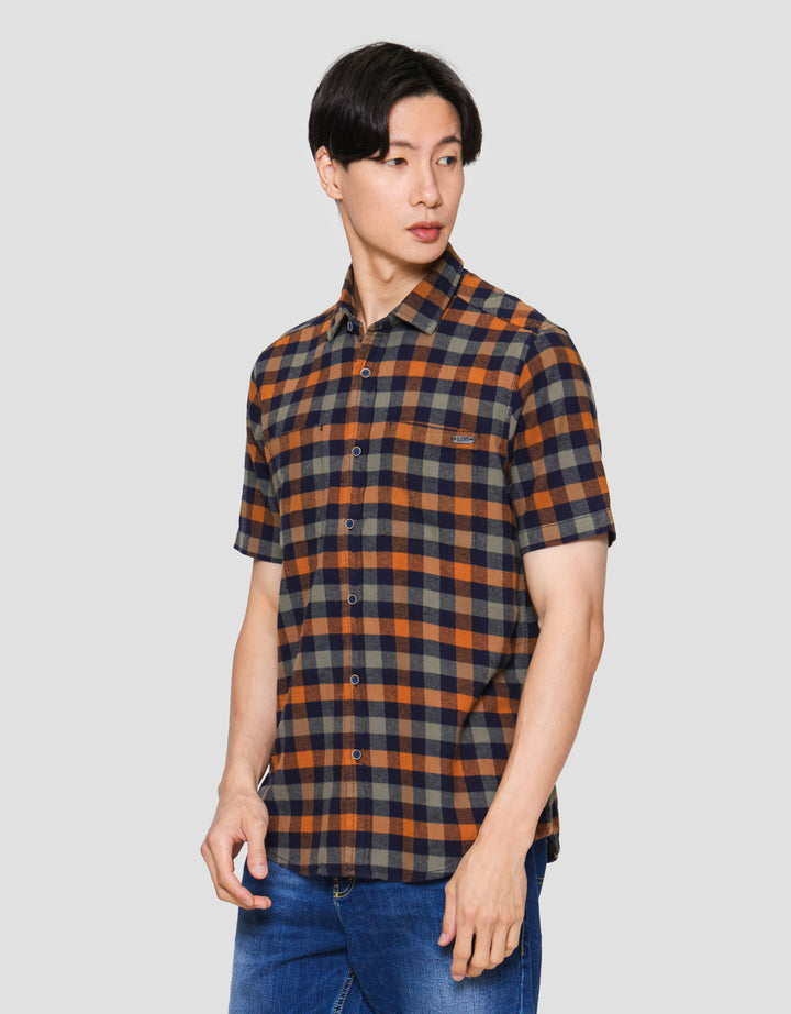 Lois Print Check Kemeja Lengan Pendek Pria