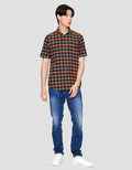 Lois Print Check Kemeja Lengan Pendek Pria