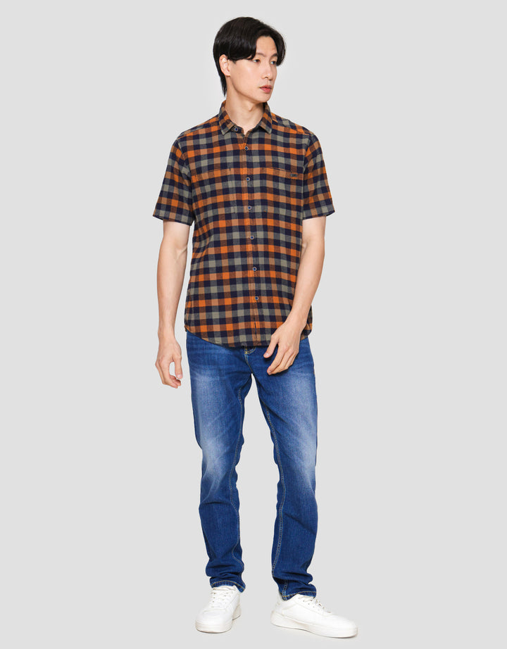 Lois Print Check Kemeja Lengan Pendek Pria