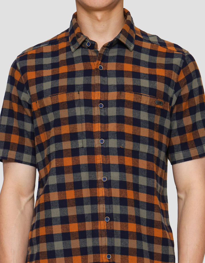Lois Print Check Kemeja Lengan Pendek Pria