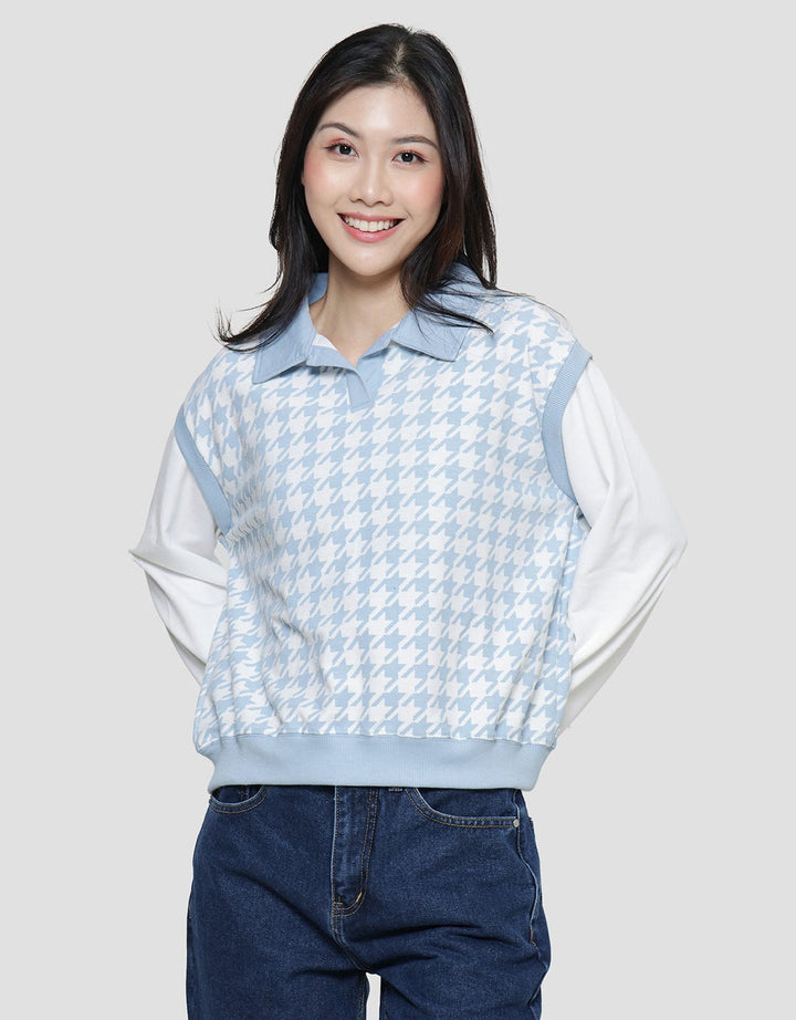 Nevada Neck Houndstooth Pattern Sweater Wanita