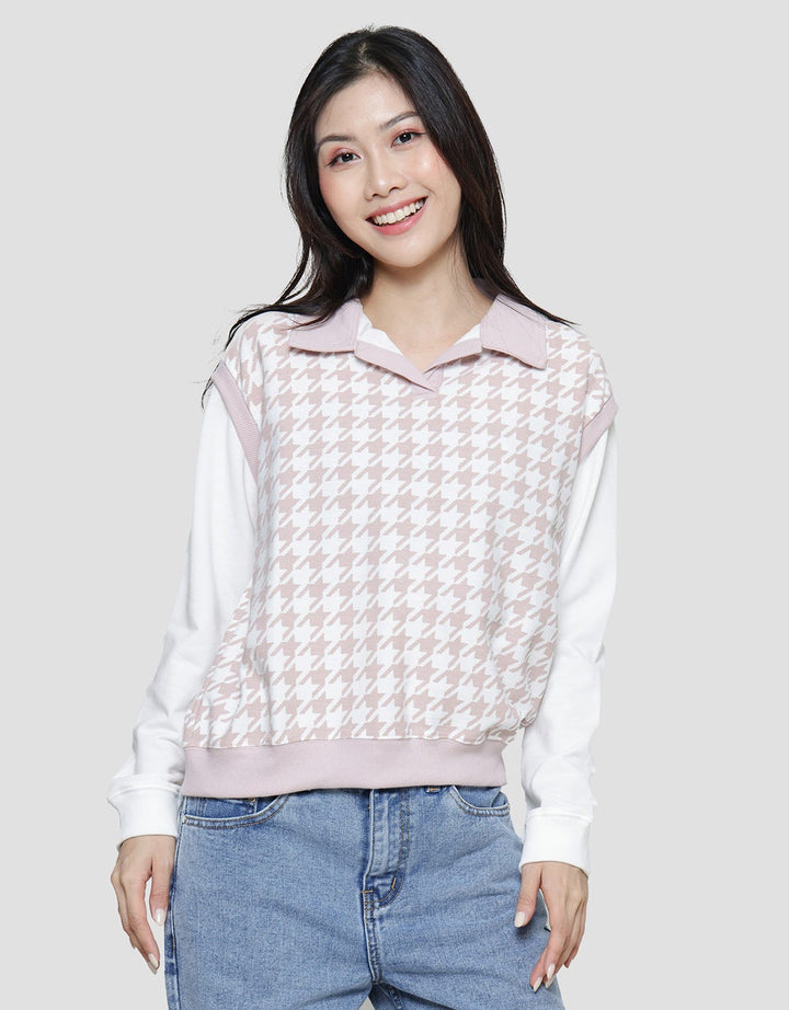 Nevada Neck Houndstooth Pattern Sweater Wanita