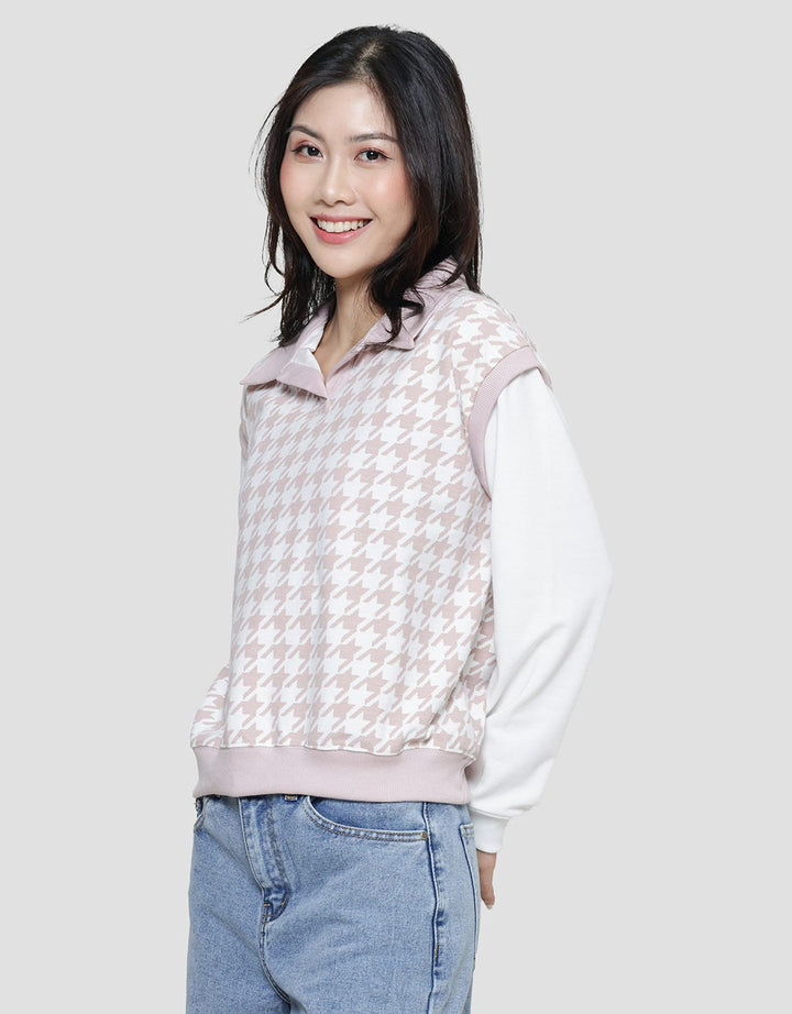 Nevada Neck Houndstooth Pattern Sweater Wanita