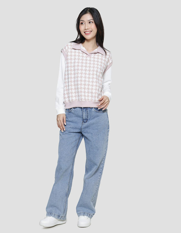 Nevada Neck Houndstooth Pattern Sweater Wanita