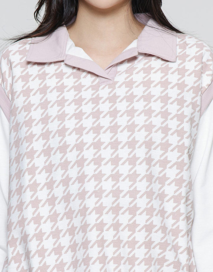 Nevada Neck Houndstooth Pattern Sweater Wanita