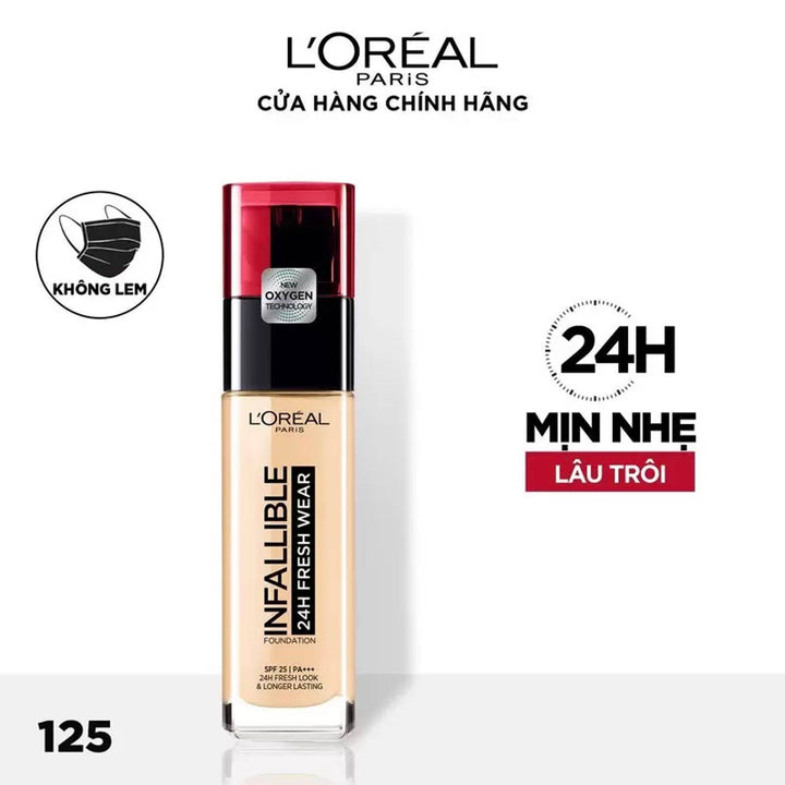 L'Oreal Paris 24H Fresh Wear Infallible Liquid Matte Foundation Make Up - 125 Natural Rose