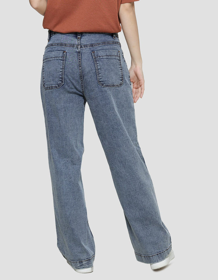 Connexion Wide Leg 2 Pocket Celana Panjang Denim Wanita