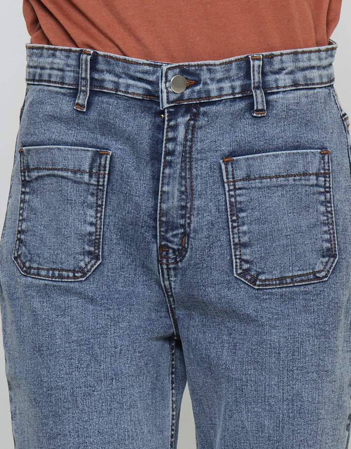 Connexion Wide Leg 2 Pocket Celana Panjang Denim Wanita