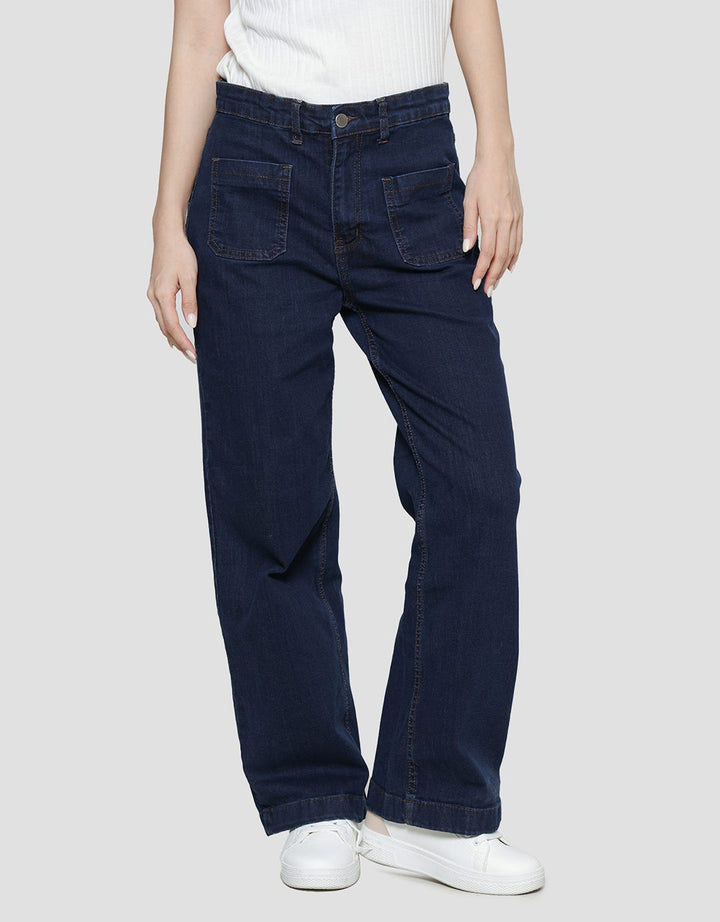 Connexion Wide Leg 2 Pocket Celana Panjang Denim Wanita