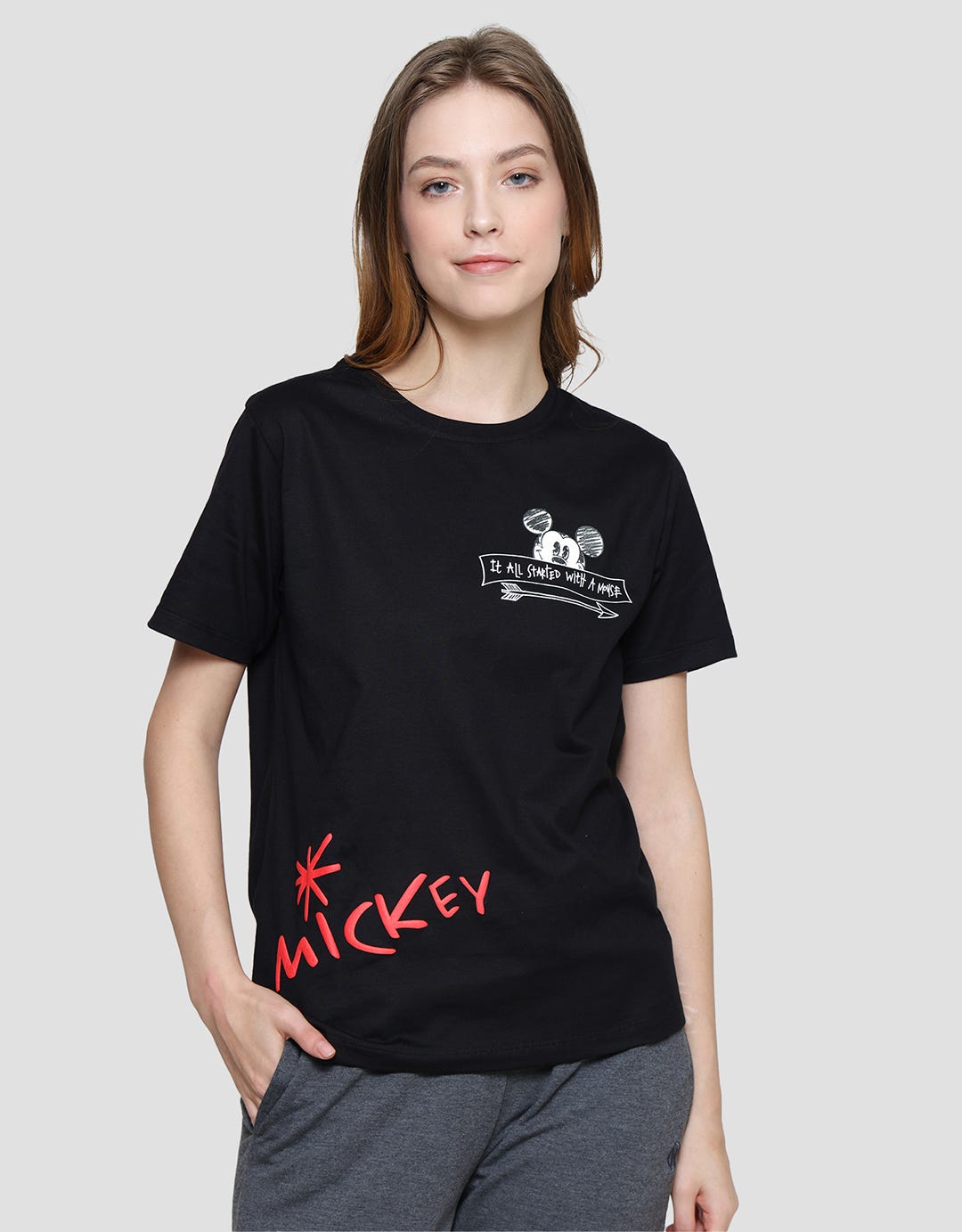 Disney Mickey Mouse Print Kaos Wanita