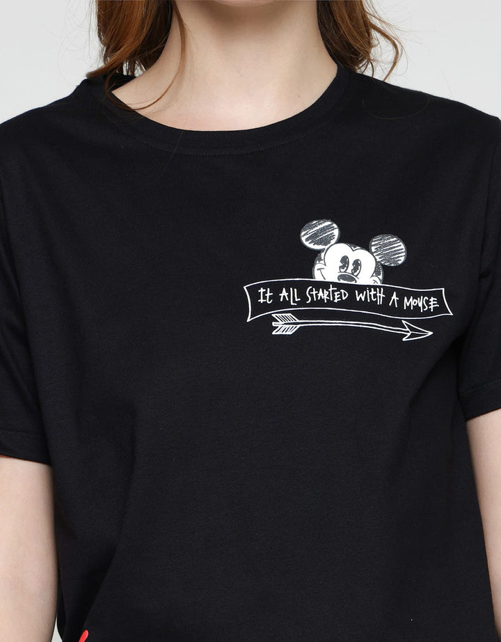 Disney Mickey Mouse Print Kaos Wanita