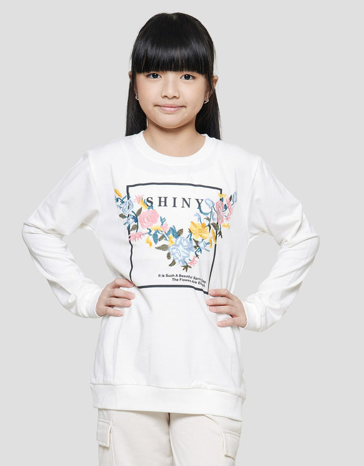 Nevada Embroidered Flower Shine Girls Sweater
