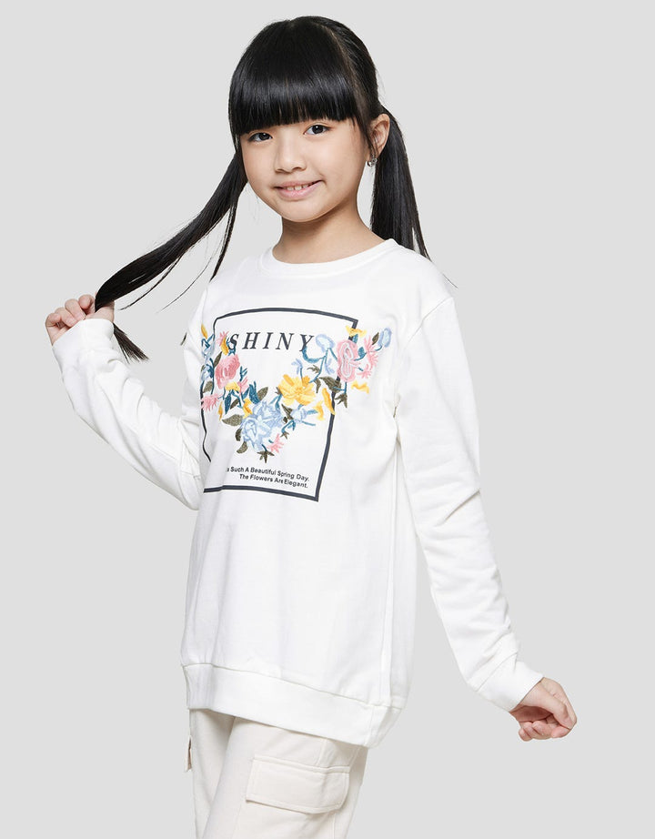 Nevada Embroidered Flower Shine Girls Sweater