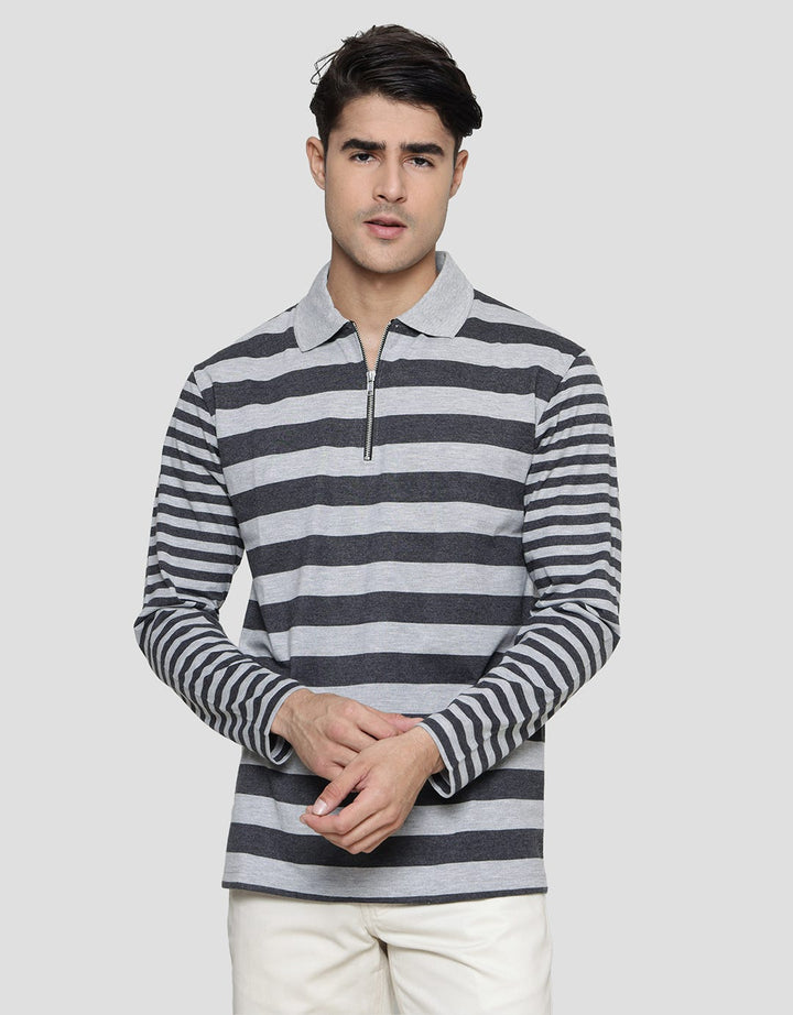 Cole Regular Stripe With Zipper Kaos Kerah Pria