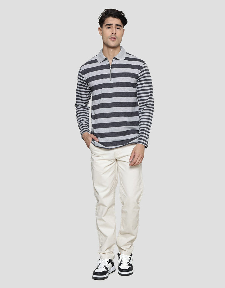 Cole Regular Stripe With Zipper Kaos Kerah Pria