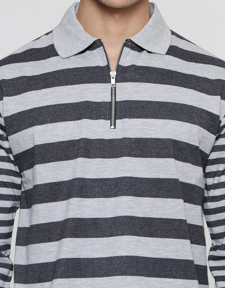Cole Regular Stripe With Zipper Kaos Kerah Pria
