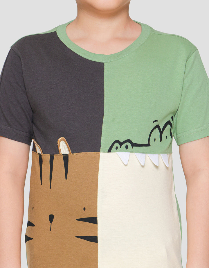 Little M Jungle Applique Kaos Lengan Pendek Anak Laki-Laki