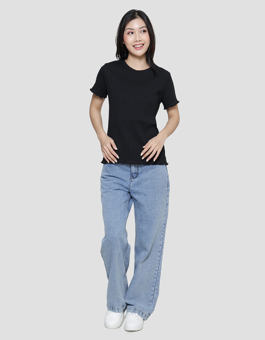 Connexion Polos Rib Kaos Lengan Pendek Wanita