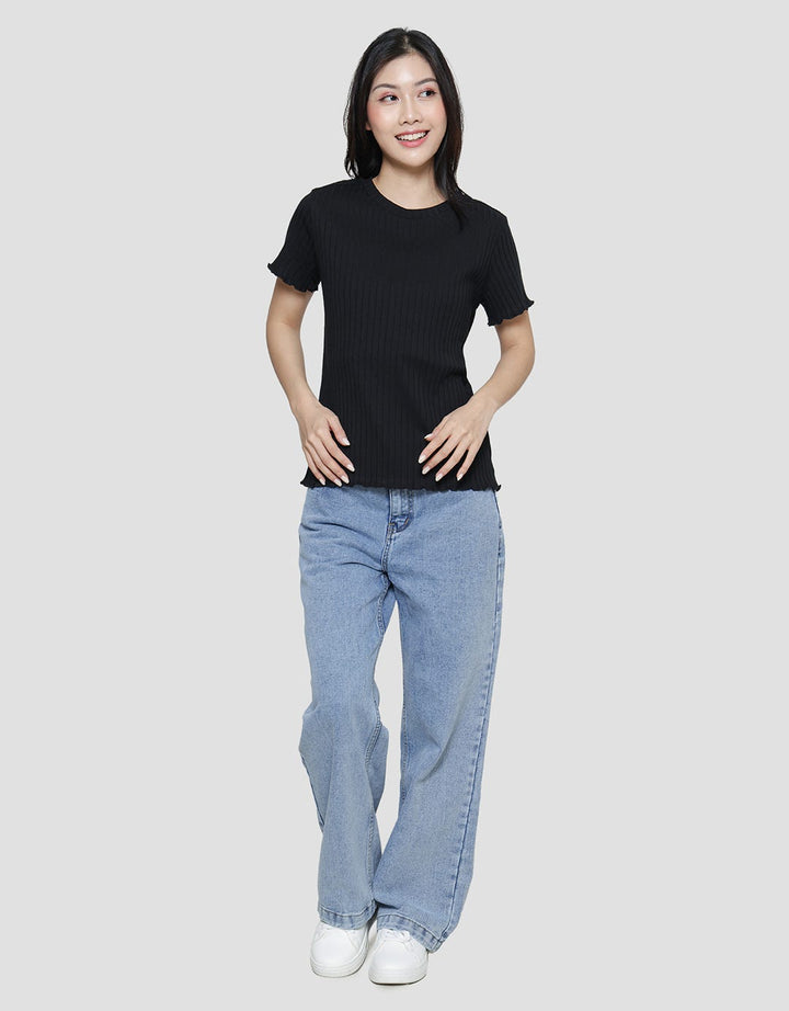 Connexion Polos Rib Kaos Lengan Pendek Wanita