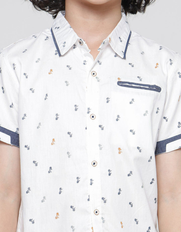 Little M Bike Print Boys Short Sleeve Shirt
