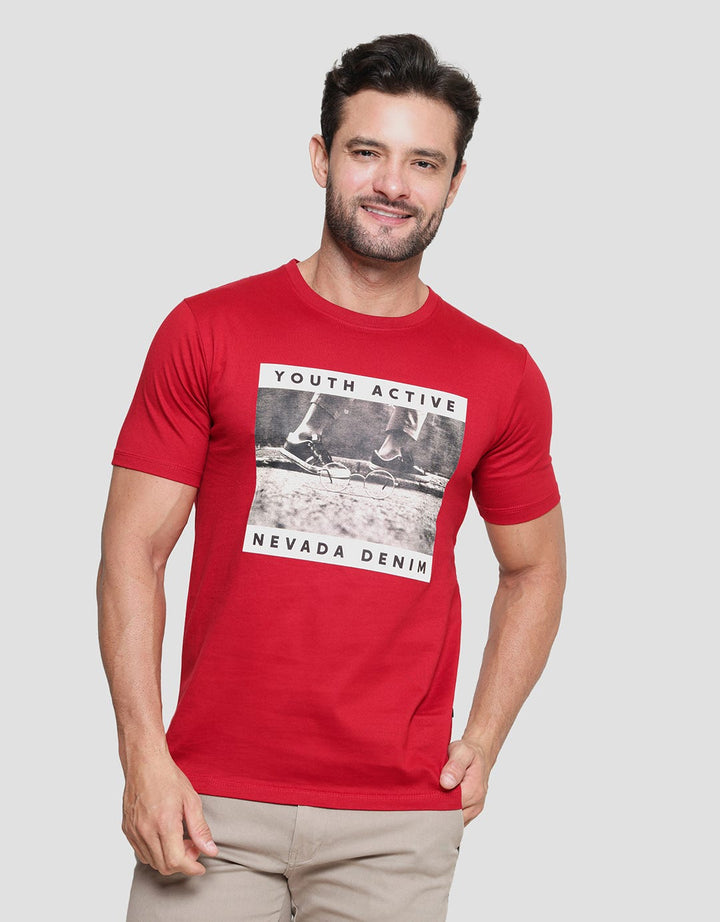 Nevada Round Neck Regular Print Glasses Kaos Lengan Pendek Pria