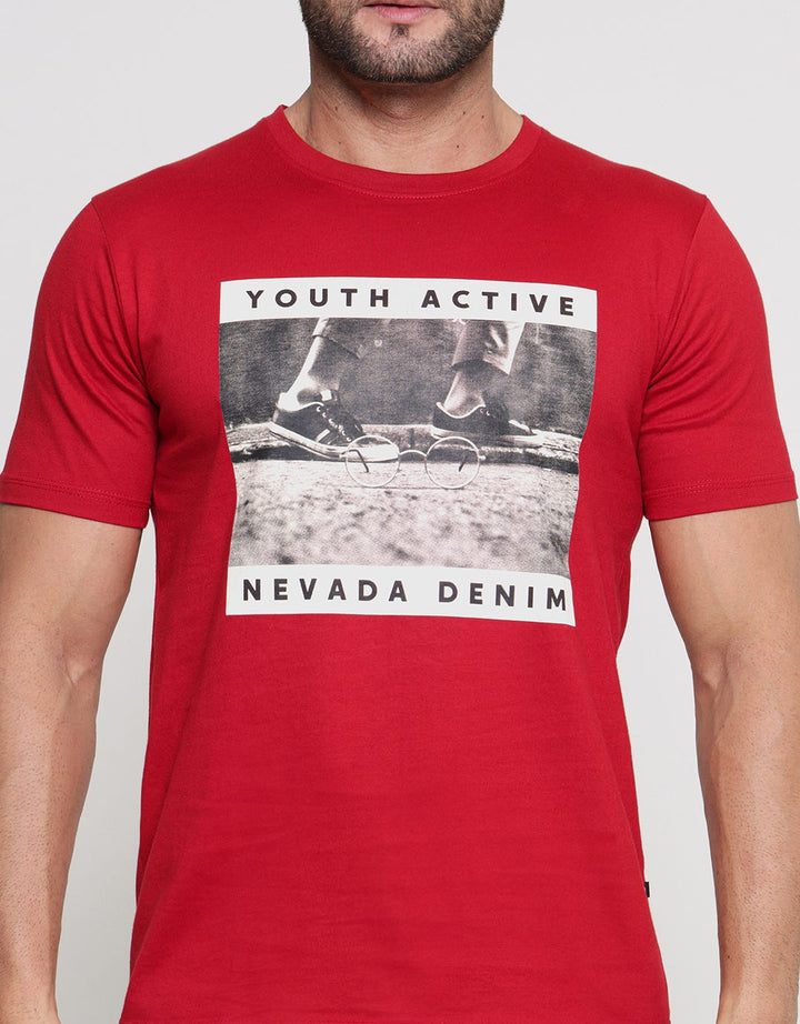 Nevada Round Neck Regular Print Glasses Kaos Lengan Pendek Pria