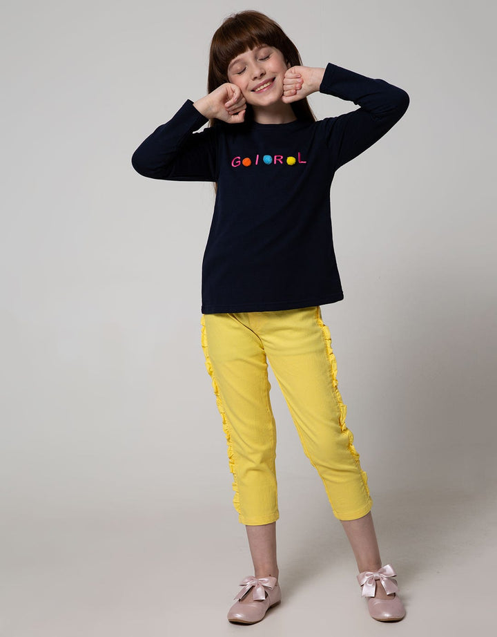 Little M Long Sleeve T-shirt Embroidered Girl Pom