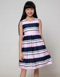 Kidz Too Short Sleeve Midi Dress Stripe Pique Big Stripe
