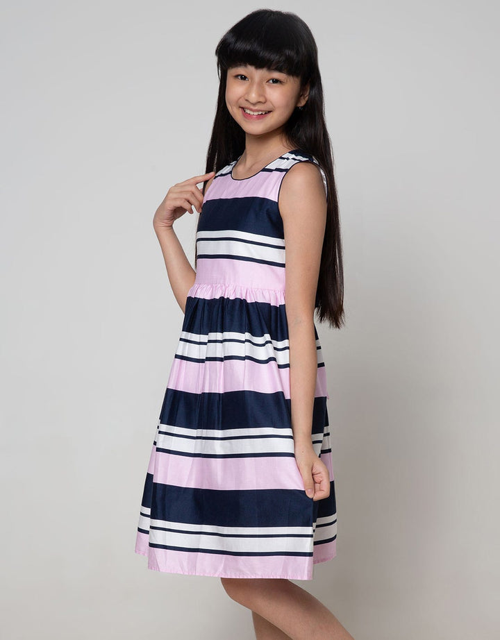 Kidz Too Short Sleeve Midi Dress Stripe Pique Big Stripe