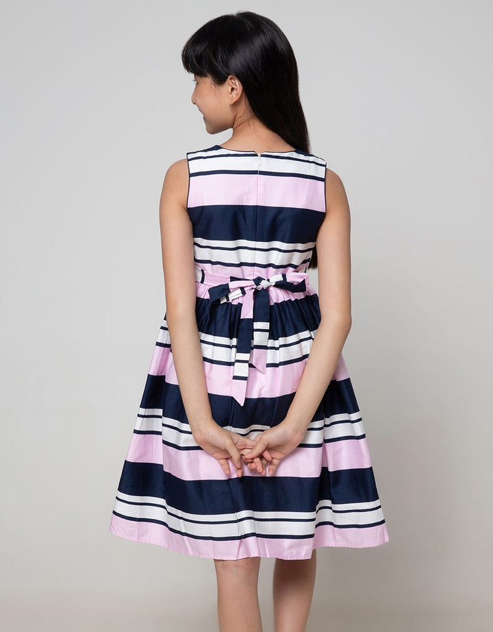 Kidz Too Short Sleeve Midi Dress Stripe Pique Big Stripe