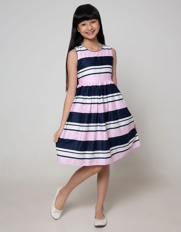 Kidz Too Short Sleeve Midi Dress Stripe Pique Big Stripe