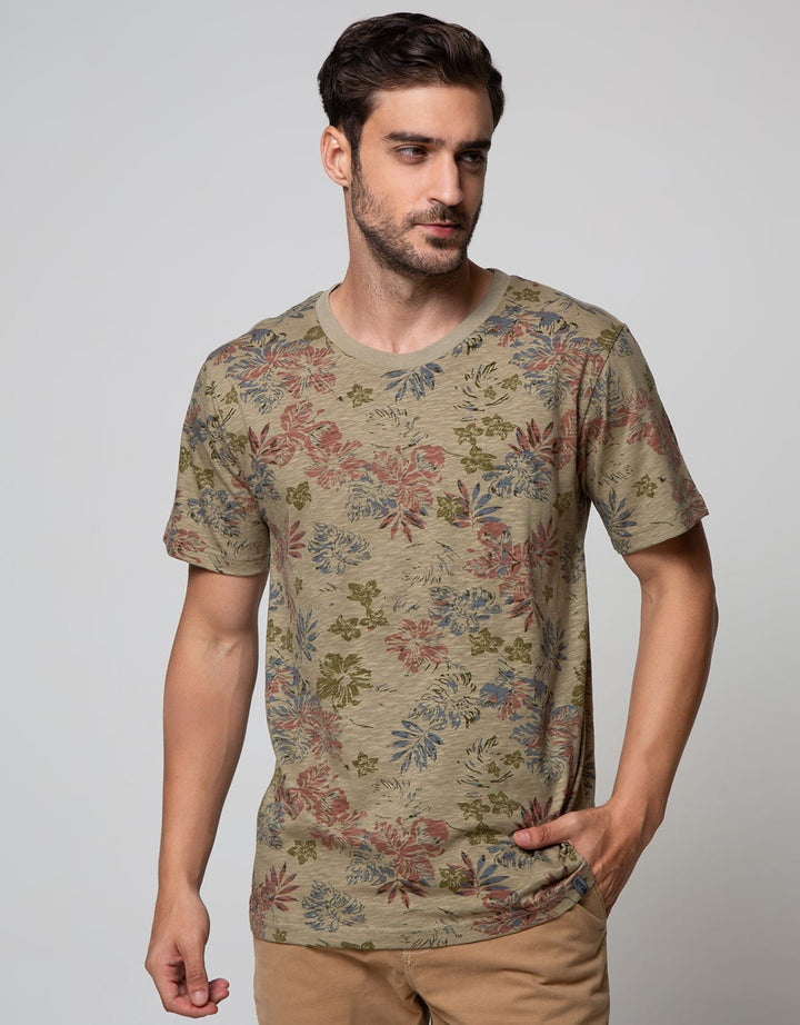 Details Short Sleeve T-Shirt Full Print Flower