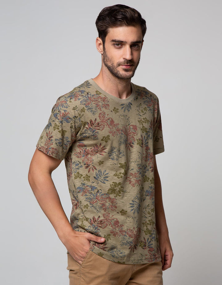 Details Short Sleeve T-Shirt Full Print Flower