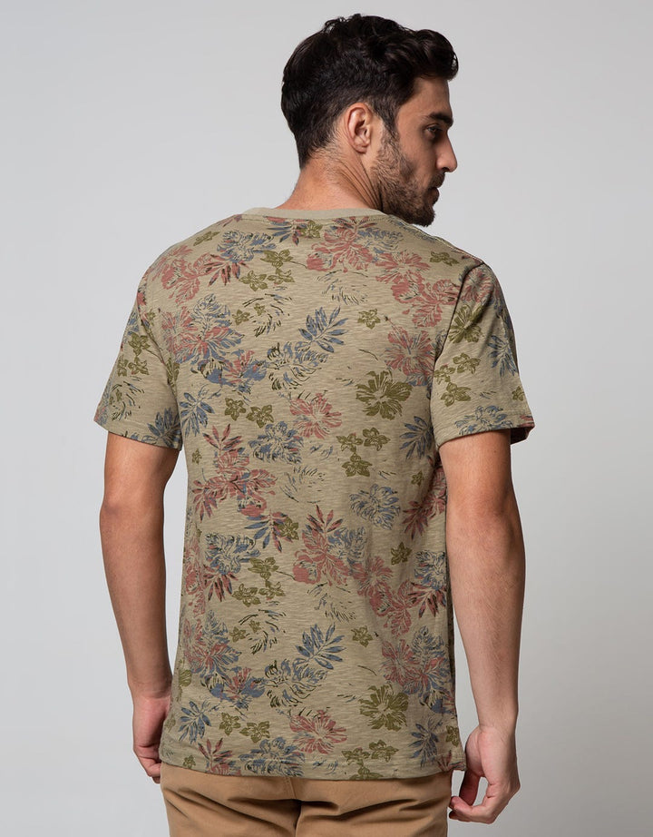 Details Short Sleeve T-Shirt Full Print Flower