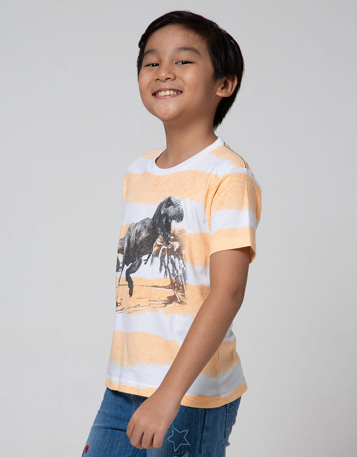 Little M Short Sleeve T-Shirt Fullprint Stripe Ombre Dino