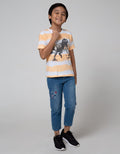 Little M Short Sleeve T-Shirt Fullprint Stripe Ombre Dino