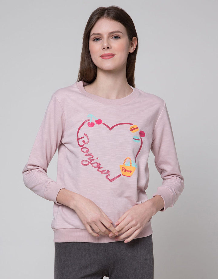 Sweater Bonjour Print Sweater Wanita