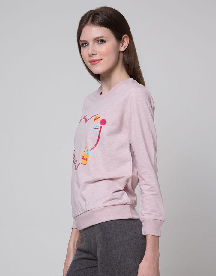 Sweater Bonjour Print Sweater Wanita
