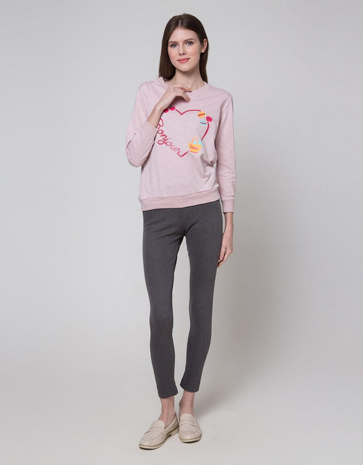 Sweater Bonjour Print Sweater Wanita