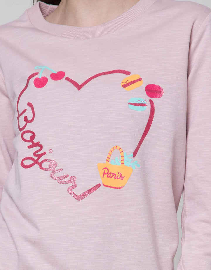 Sweater Bonjour Print Sweater Wanita