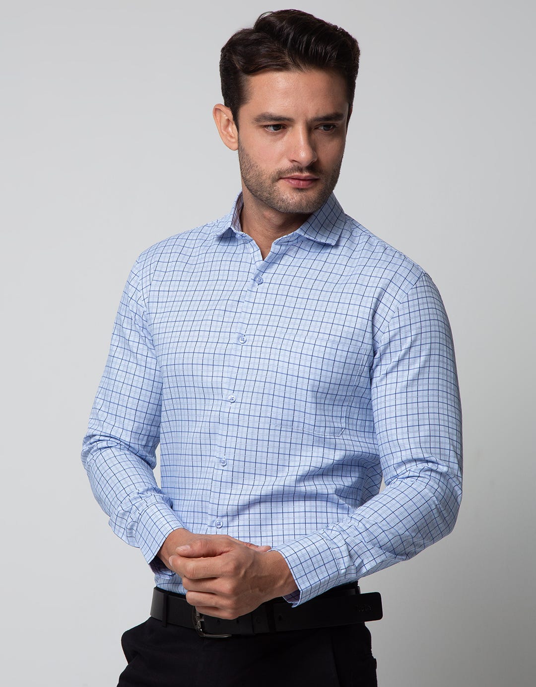 Stanley Adams Long Sleeve Shirt Check Spread Collar