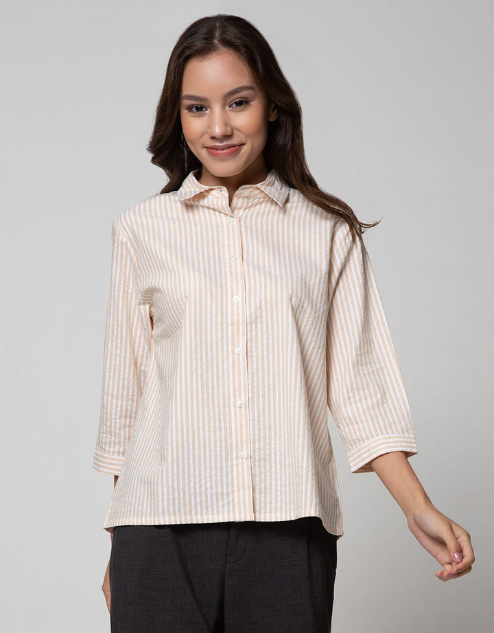 Details Long Sleeve Shirt Top Woven Seersucker