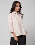 Details Long Sleeve Shirt Top Woven Seersucker