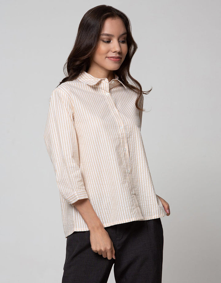 Details Long Sleeve Shirt Top Woven Seersucker