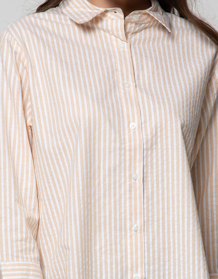 Details Long Sleeve Shirt Top Woven Seersucker