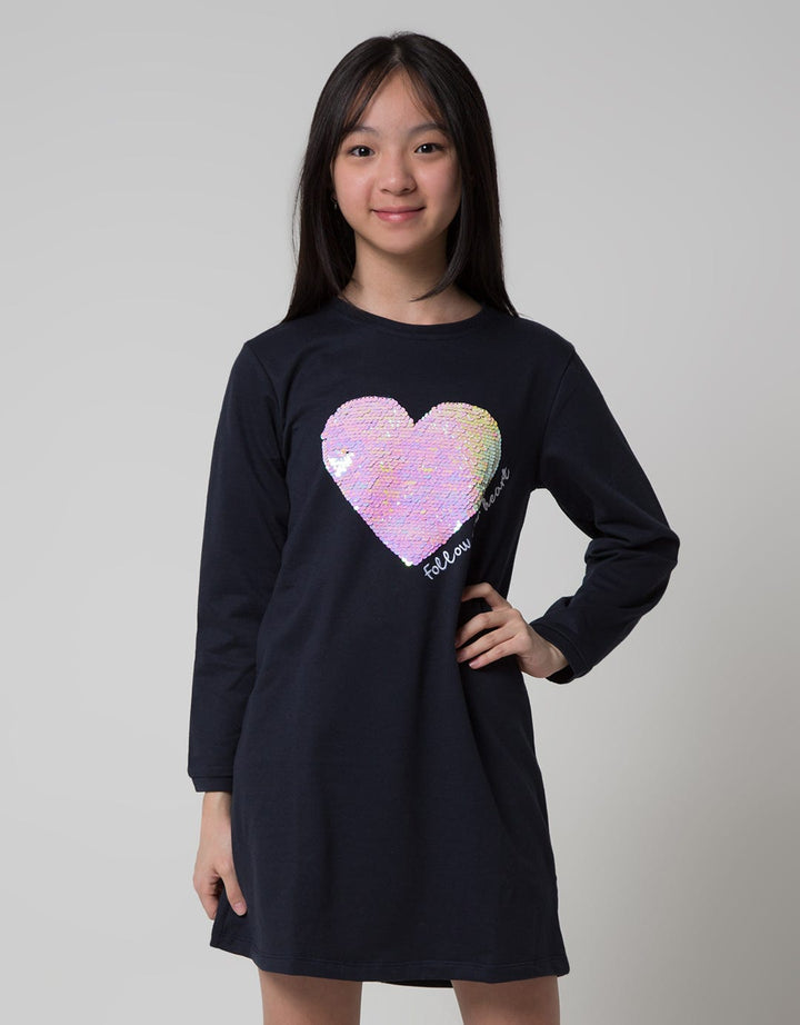 Aero Long Sleeve Midi Dress Sequin Heart